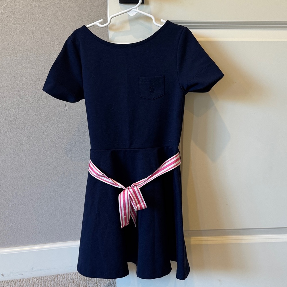 Polo by Ralph Lauren Navy Dress with Pink Belt